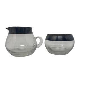 Vtg MCM Mid Century Modern Dorothy Thorpe Silver Rim Roly Poly Sugar & Creamer